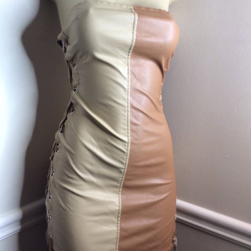 Hottt leather look 2 tone dress